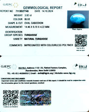 3.92/CARAT Natural Turquoise With Govt. Lab Certificate-1221
